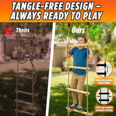 Wooden Rope Ladder for Kids – 6Ft Outdoor Climbing Ladder with Real Wood Rungs,