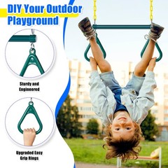 2 Set Gym Ring Trapeze Swing Bar and Climbing Rope with Platforms Disc Heavy …