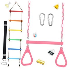 2 Pack Gym Swing Sets 48” Trapeze Swing Bar Monkey Bar Heavy Duty Chain Pink