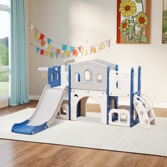 8 in 1 Toddler Climber Slide Playset Outdoor Indoor Slide Playset for Kids Blue