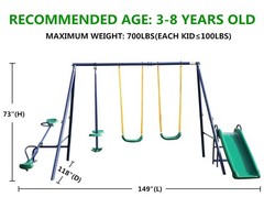 4-in-1 Swing Set with Seesaw, Belt Swing, Slide & Glider
