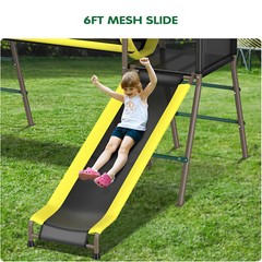 Large Metal Swing Set with 2 Swings, Tunnel, Slide,Climbing Ladder Monkey Bars