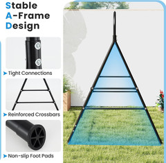 Metal Swing Frame, Porch Swing Stand with Extra Side Bars, 3-Ring Design, Heavy