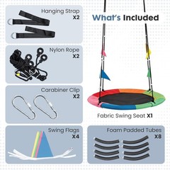 40Inch Outdoor Saucer Tree Swing for Kids&Adult w/Adjustable Rope&Colorful Flags