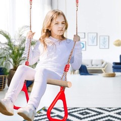 Sturdy Wooden Trapeze Swing Bar with Gym Rings for Kids – Indoor & Outdoor Fun