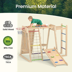 Indoor Jungle Gym, 9 in 1 Wooden Montessori Baby Climbing Toys with Adjustable 2