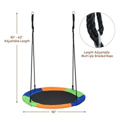 40″ Flying Saucer Tree Swing Outdoor Play Set w/ Adjustable Ropes Gift for Kids