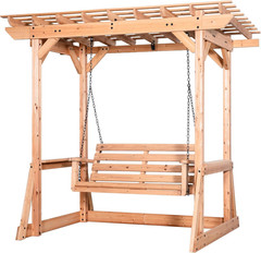 Cedar Wood 8′ X 5′ Outdoor Pergola Swing Bench for Two with Trellis