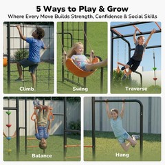 Outdoor Jungle Gym Swing Set Monkey Bars Frame with Belt Swing 550lbs Heavy-Duty