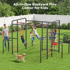 Swing Set Outdoor Playground Set w/ Belt Swing Climbing Net EZ Setup 550lbs Kids