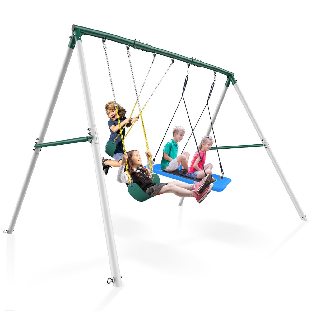 660lbs Heavy Duty 7.5ft Frame Metal Swing Set w/3 Swings Kids Backyard Swing Set