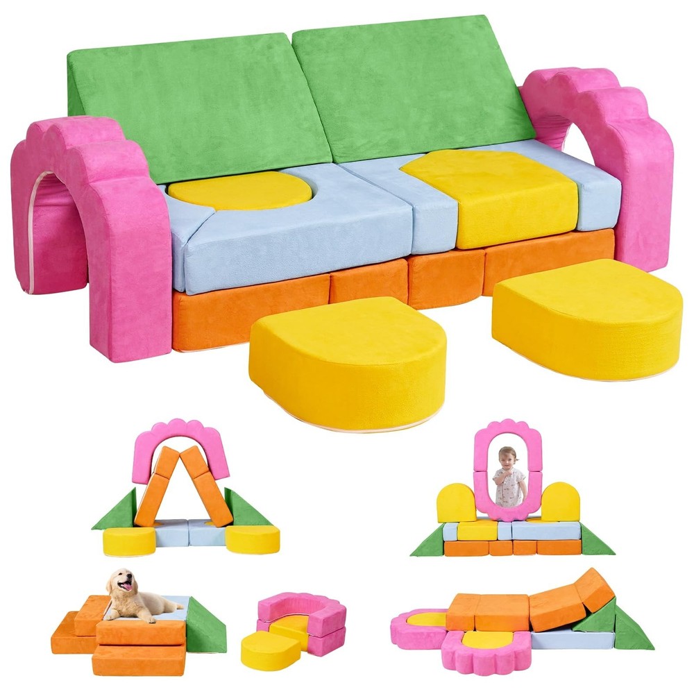13-Piece Modular Foam Climbing Blocks Set for Toddlers – Floral Soft Play Str…