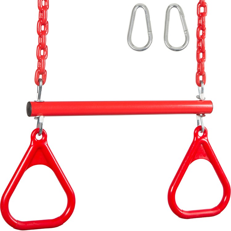SWING SET STUFF TRAPEZE WITH RINGS AND COATED CHAIN RED playground bar fort 0107