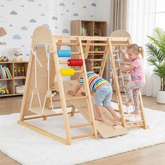 Indoor Jungle Gym for Kids 8-in-1 Montessori Climber Playset with Swing Monkey