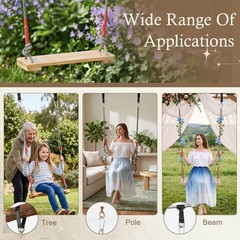 Wooden Swing Seat, Nostalgic Outdoor Wood Swing for Kids , Tree Straps Set Acces