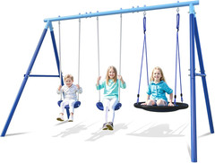 3-In-1 Swing Set for Backyard for Kids 3-8, 550Lbs, Heavy Duty Metal A-Frame for