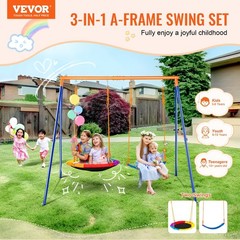 440lb Sturdy A-Frame Backyard Swing Set with 2 Adjustable PE Rope Seats