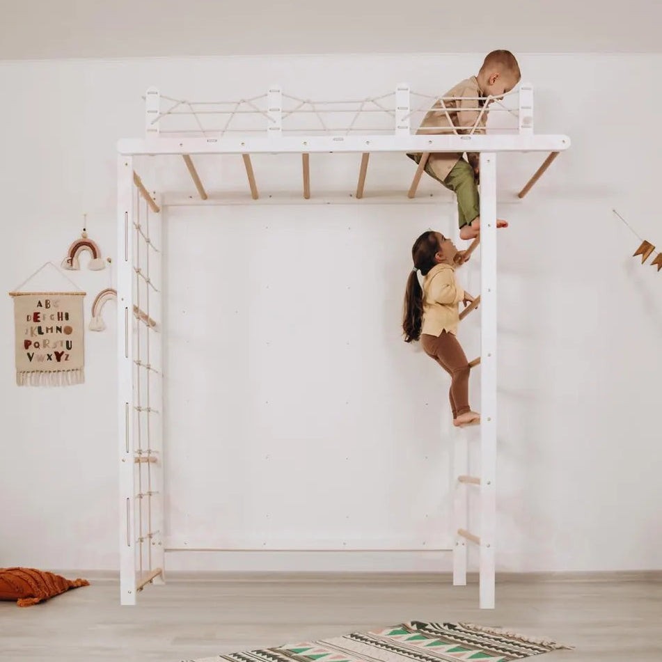 Climbing Monkey Bars Kids White Wooden Jungle Gym Monkey Bar Climber Indoor Home