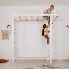 Climbing Monkey Bars Kids White Wooden Jungle Gym Monkey Bar Climber Indoor Home
