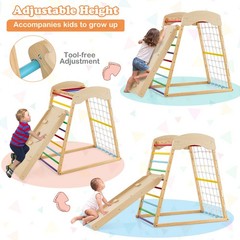 6-in-1 Wood Jungle Gym Reversible Double-sided Ramp Climbing Play Set Colorful