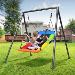 Swing Sets for Backyard, 440lbs Heavy 440LBS & 6FT Black Frame + Rainbow Swing