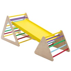 Kids Triangle Climber with Ramp 3-in-1 Indoor Toddler Climbing Ladder Slide Wood