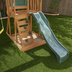 Ainsley Wooden Outdoor Swing Set with Slide and Rock Wall
