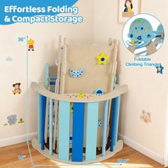 Spaceman Theme Wooden Montessori Climbing Set w/Arch Ramp Climbing Rope & Ladder