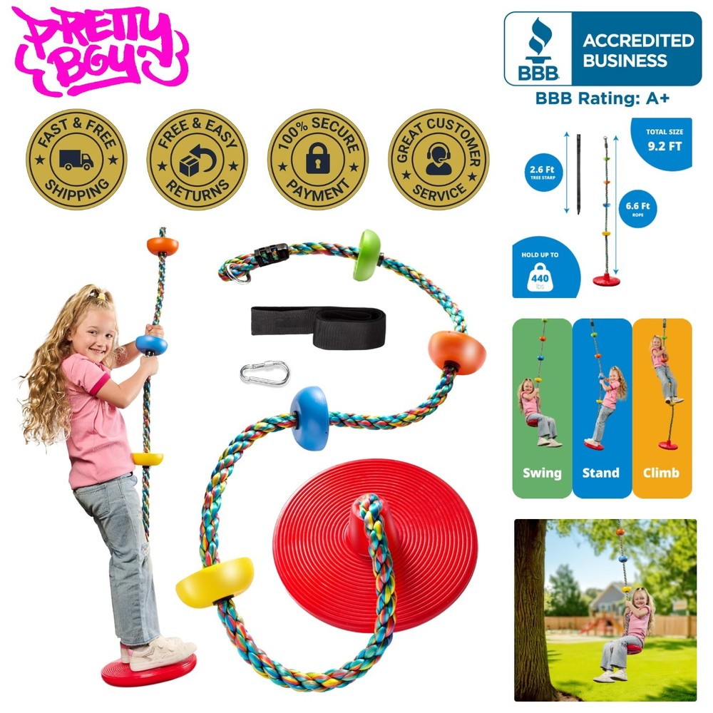 Medium Multicolored Rope Swing with Climbing Platforms and Disc Seat