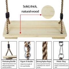 Wooden Swing Seat, Nostalgic Outdoor Wood Swing for Kids, Tree Straps Set Acc…