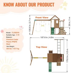 Eco-Friendly Wooden Swing Set 10-in-1 6ft Slide Non-Toxic Paint Safe Edges