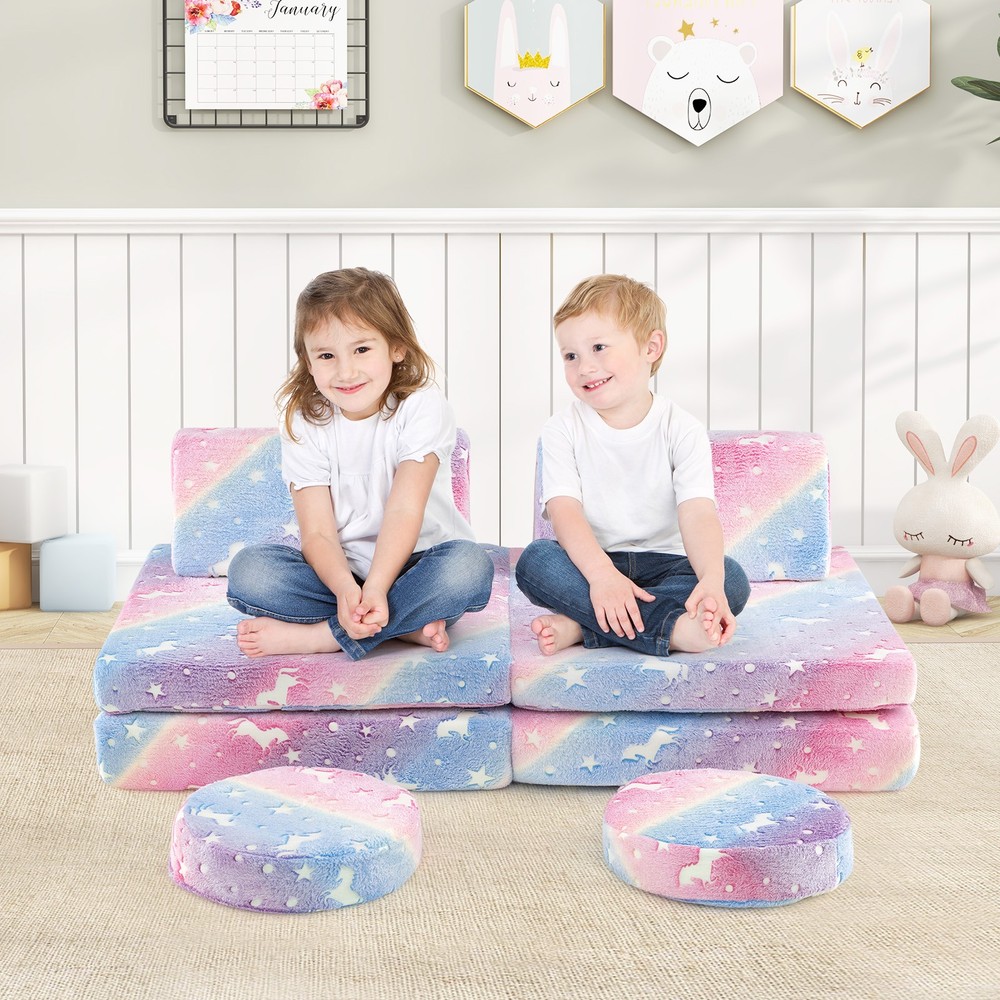 Modular Kids Play Couch Set Glow in Dark Portable Handles Color Soft Foam Sofa