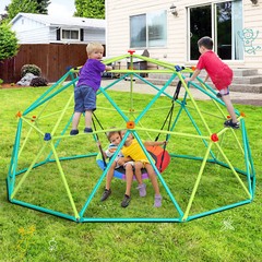 10 ft Climbing Dome Swing Set Jungle Gym w/Saucer Swing Outdoor Backyard Playset