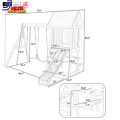 Wooden Outdoor Swing Set 3 in 1 Swing Set Outdoor Children’S Playset with Slide