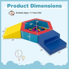3 PCS Baby Foam Climbing Blocks w/Ball Pit Triangle Stair 100 Ocean Balls