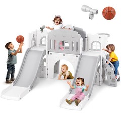 9 in 1 Kids Double Slides Toddler Backyard Playground Playset Indoor Outdoor