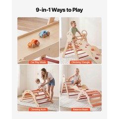 Pikler Triangle & Arch Set — Wooden, 150lb, Includes Cushion, Ramp, 2 Cars