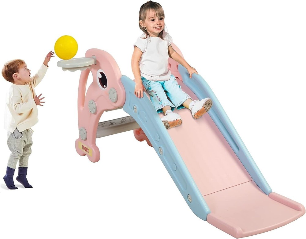3 in 1 Kids Slide Indoor Outdoor Climber Playset for Baby w/Basketball Hoop&Ball