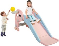 3 in 1 Kids Slide Indoor Outdoor Climber Playset for Baby w/Basketball Hoop&Ball