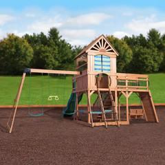 Caribbean Adventure Playground Set with Slide, Rockwall & Swing Bench