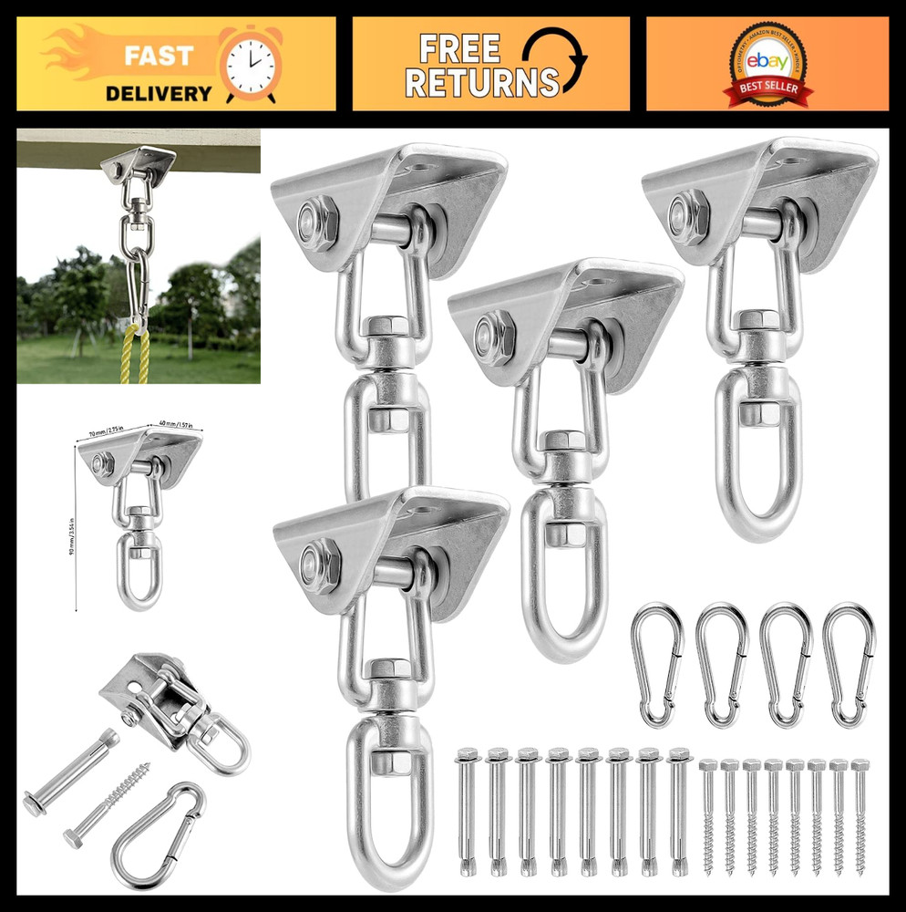 4 Pack Heavy Duty Swing Hangers Set – 1000 lbs Capacity, 360° Rotating Stainless