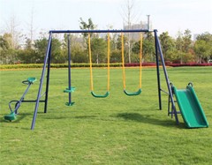 Metal Playground Swing Set Outdoor Kids Backyard Play w/Slide, Glider & Slide