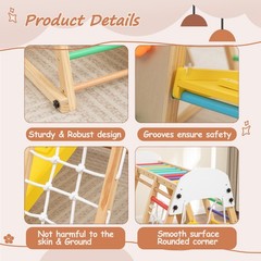 9-in-1 Foldable Kids Climbing Frame & Slide Wooden Toddler Playground for Age 3+