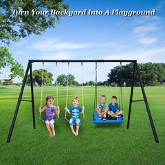 600lbs Heavy Duty Large Metal Swing Set w/3 Swings & A-Frame Kids Adult Backyard