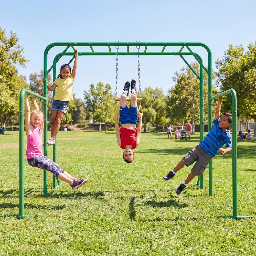 Hapfan Monkey Bars Climbing Frame EZ Setup Heavy Duty Backyard Playground Set
