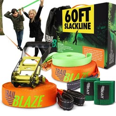 Complete Slackline Kit – 2x 60ft Lines, Training Line, Tree Protectors, Fun Outd