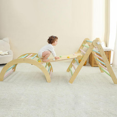 Foldable Pikler Triangle Set 5-In-1, Wooden Montessori Climber for Toddlers with