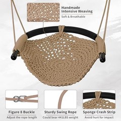 Hi-Na Tree Swing for Kids, Adjustable Toddler Rope Swing Seat with Snap Khaki