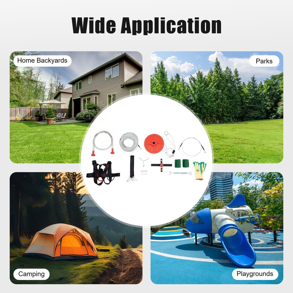 160Ft Zip Line Kit for Adult Up to 300lb w/ Spring Brake, Trolley, Seat