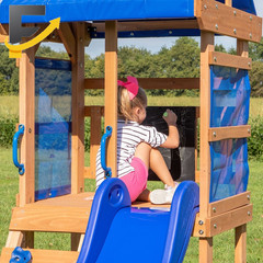 Kids Outdoor Cedar Wood Swing Set Play Set With Clubhouse Slide Rock Wall Ladder